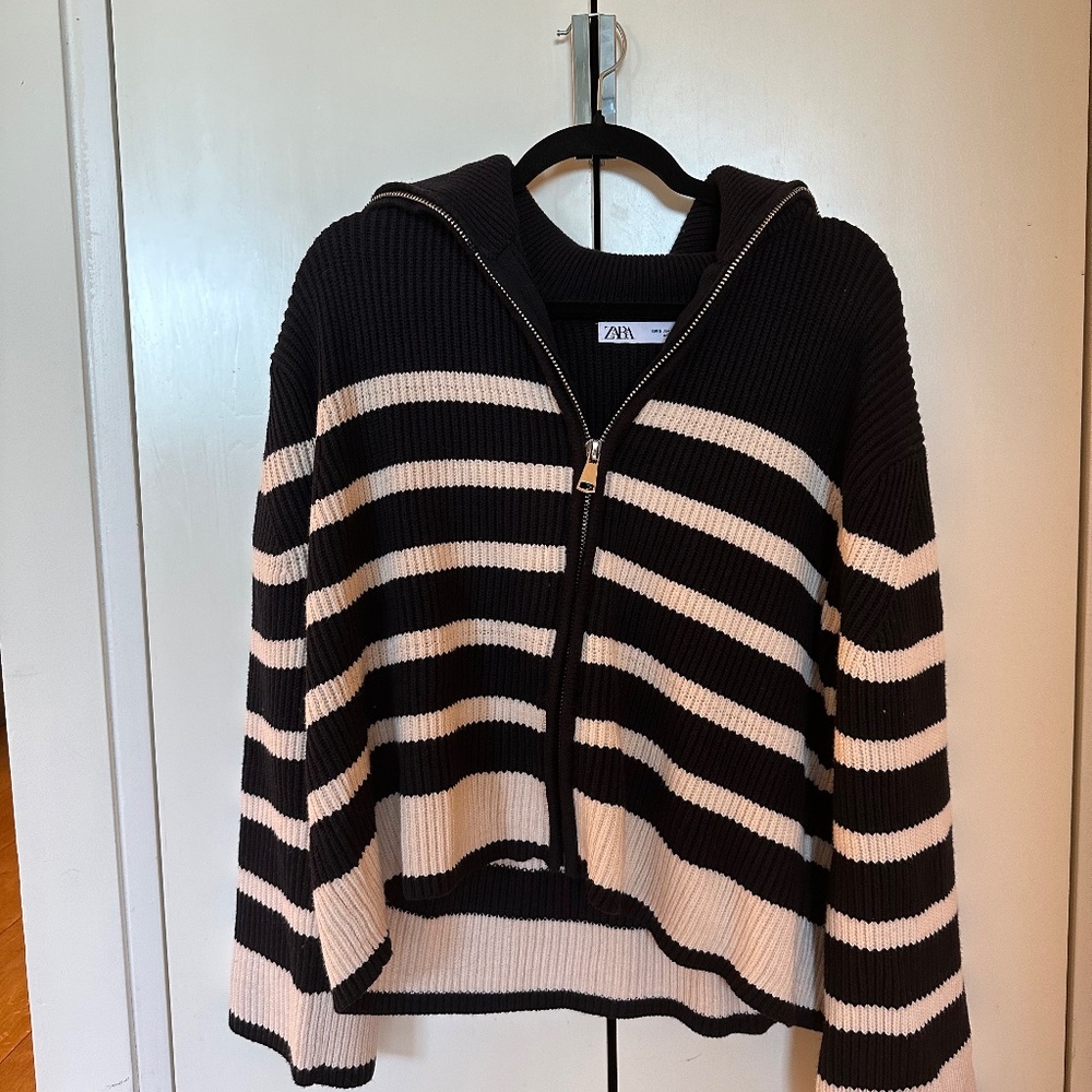 Zara striped zip-up sweater